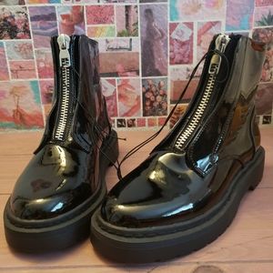 Black faux leather boots